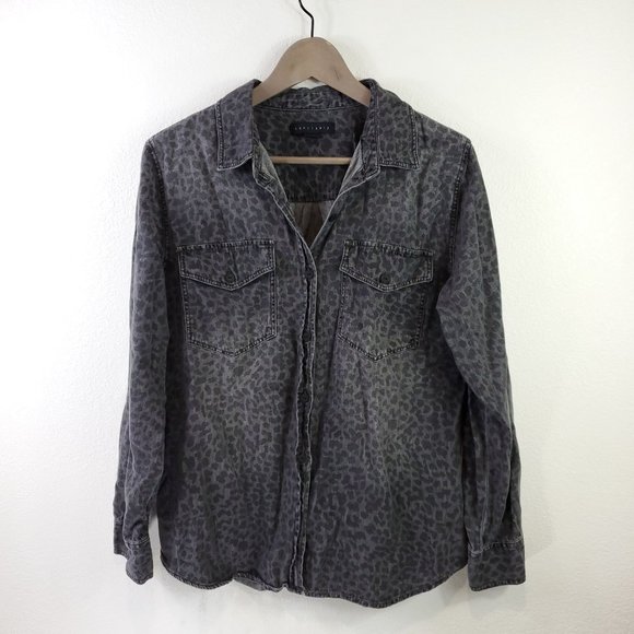Sanctuary Tops - Sanctuary 100% Cotton Black + Grey Denim Leopard Print Button Down